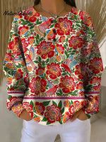 Women's VintageFlowers Pattern Art Print Casual Waffle Sweatshirt