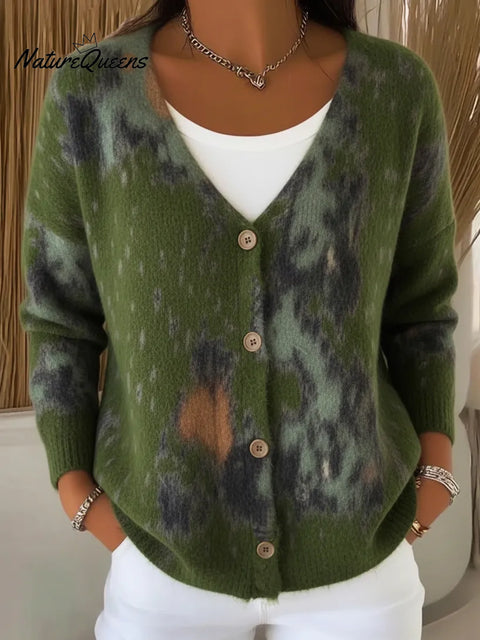 Artistic Tundra Painting Print Button Cardigan Sweater