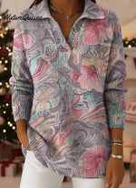 Women's VintageFlowerArt Print Casual Sweater