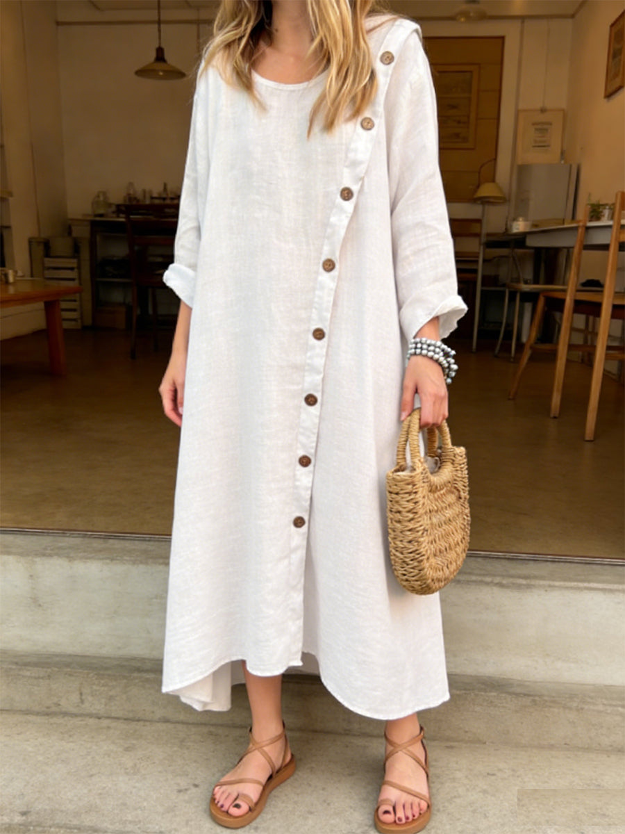 Women's Long-sleeved Round Neck Asymmetrical Hem Dress