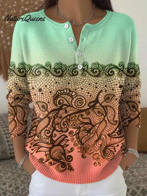 Flowers Floral Gradient Art Print Buttoned Cardigan Sweater