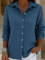 Casual Solid Color Waffle Button Shirt