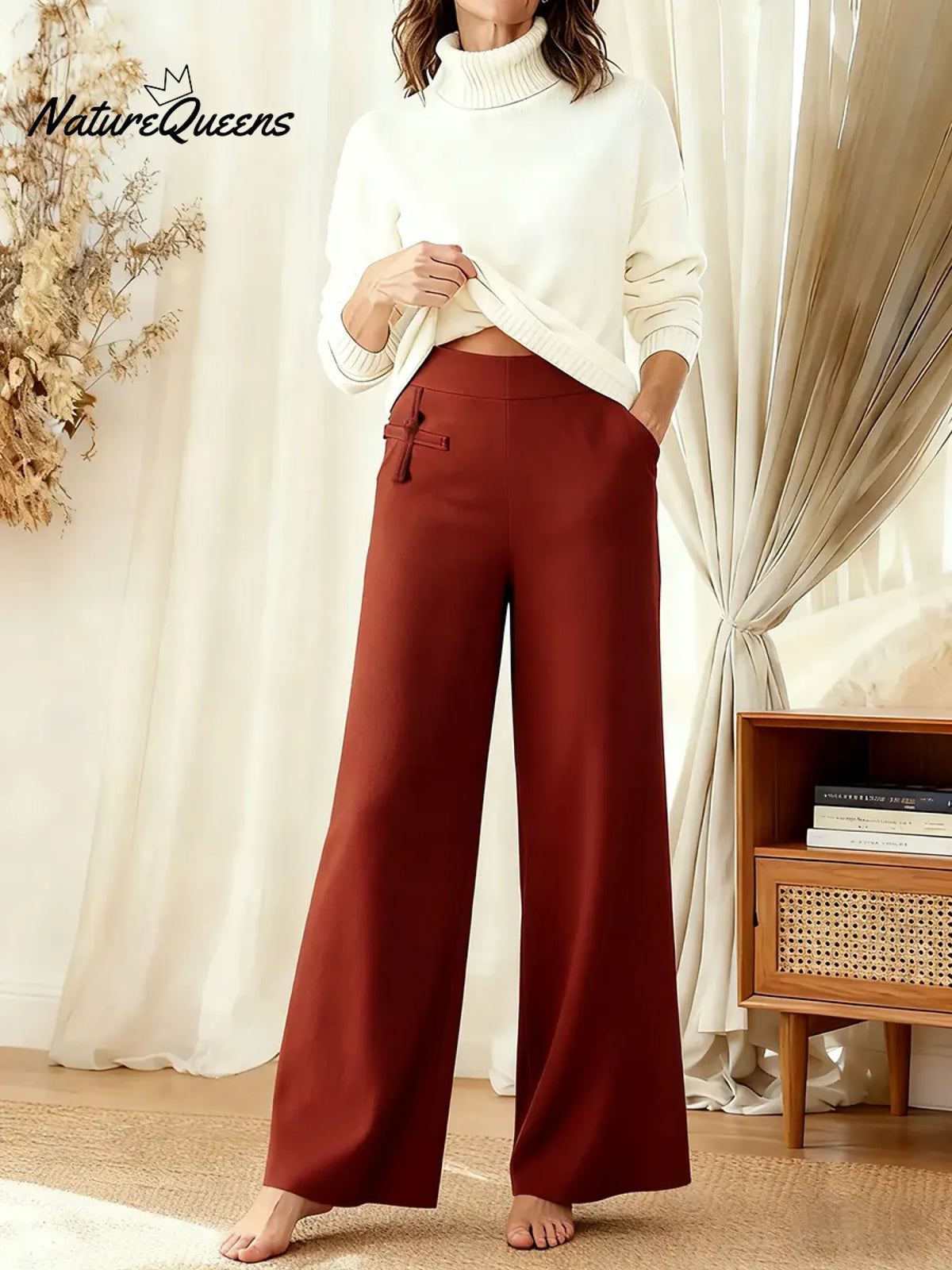 Women's Solid Color High-waisted Casual Loose Linen Wide-leg Pants