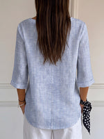 Women's Retro Striped Casual V-neck T-shirt