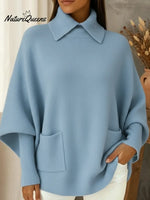 Elegant Women's Collared Pocket Pullover Sweater