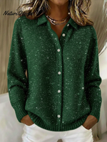 Women's Christmas Shirt Button Sequin Sparkling Sweater