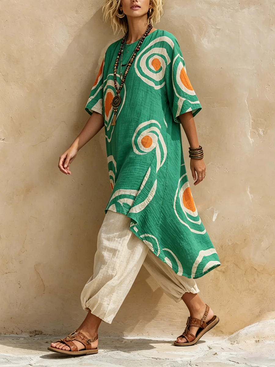 Artistic Print Cotton-linen Two-piece Set