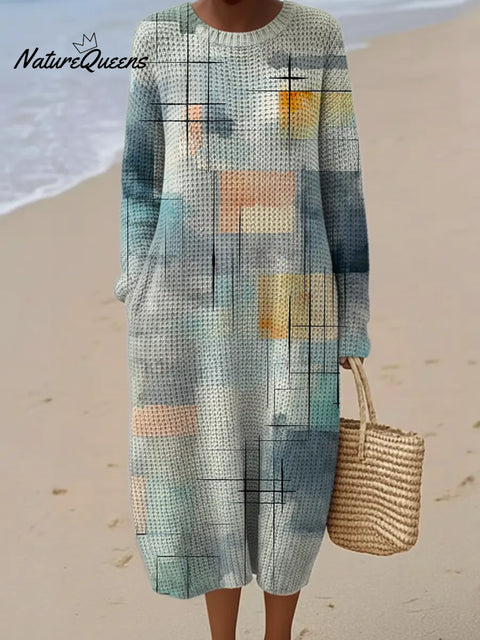 Women's Abstract Pattern Art Print Casual Cotton Knitted Dress