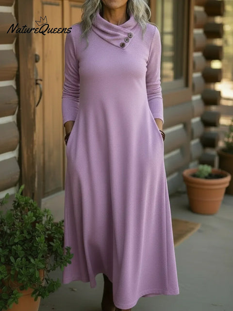 Cozy Button-down Stretch Midi Dress