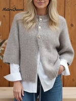 Cozy Casual Three-quarter Sleeve Button-down Cardigan Sweater