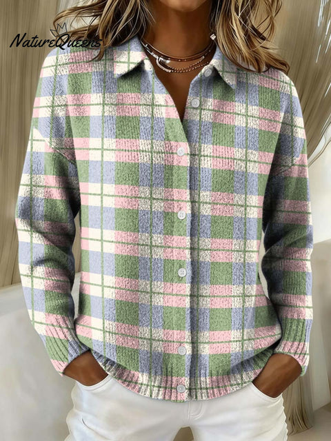 Classic Plaid Pattern Casual Shirt Collar Long Sleeve Sweater