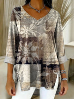 Women's Floral Pattern Art Print Casual Denim Shirt