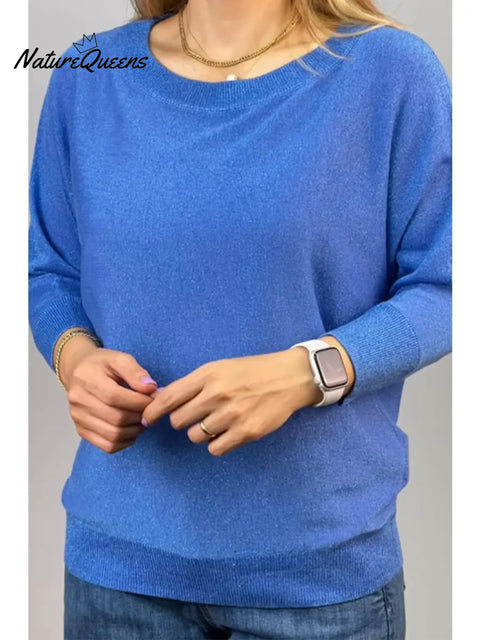 Women's Boat Neck Shiny Knit Sweater