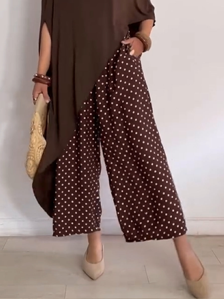 Stylish Casual Polka-dot Linen And Cotton Trousers