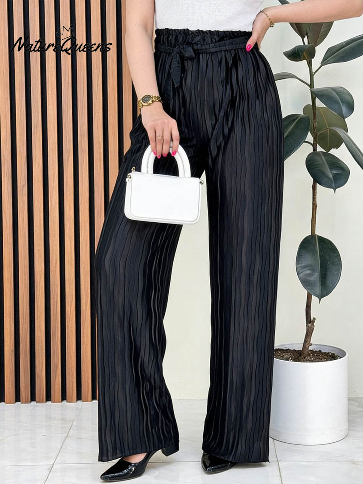 Women's Solid Color High-waisted Drawstring Casual Loose Wide-leg Pants