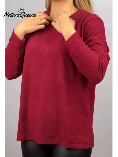 Women's Casual Polka Dot Print Long-Sleeve Wool T-Shirt