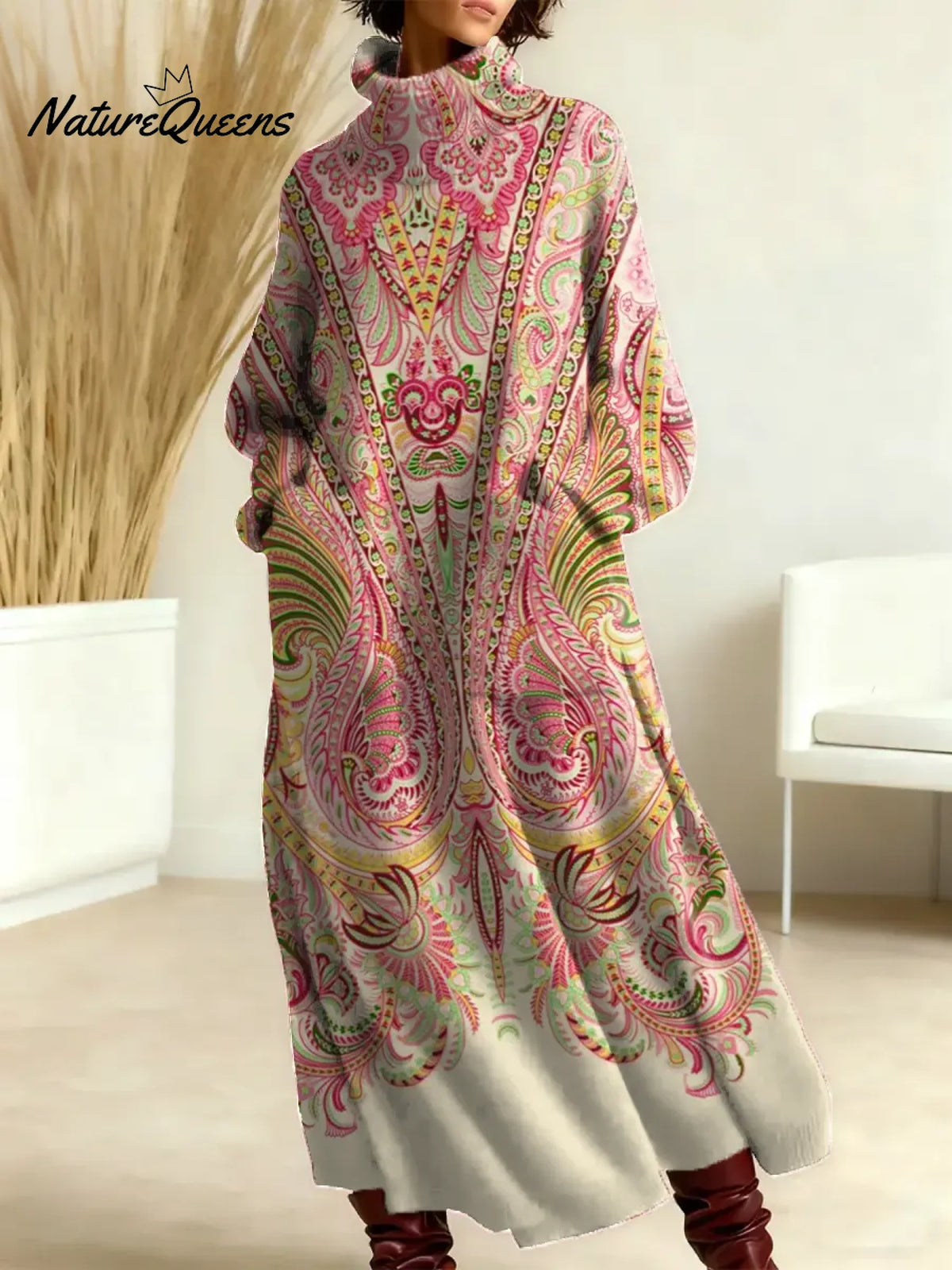 Women's Vintage Pattern Art Print Casual Cotton Knitted Dress