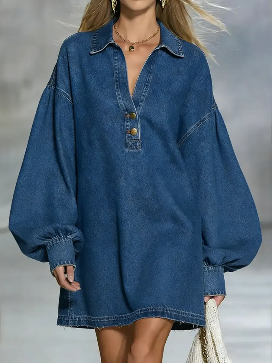 Women's Casual Lantern Sleeve Denim Dress