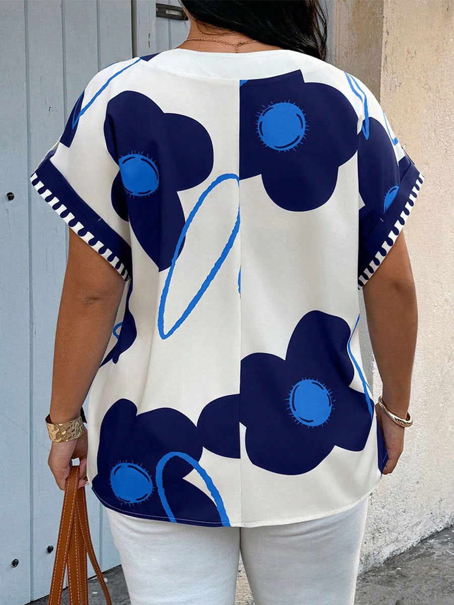 Top casual de manga corta con estampado floral para mujer