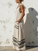 Loose-fit Casual Linen And Cotton Sleeveless Hooded Dress