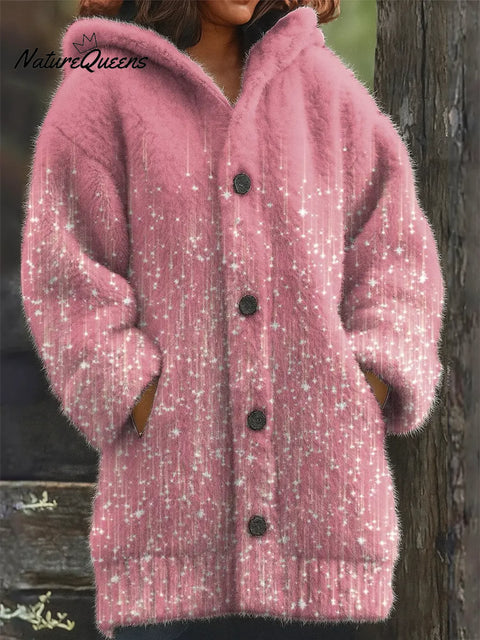 Women's Shiny Pattern Art Print Casual Fleece Coat