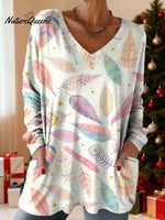 Women's Feather Pattern Art Print Casual Cotton T-shirt