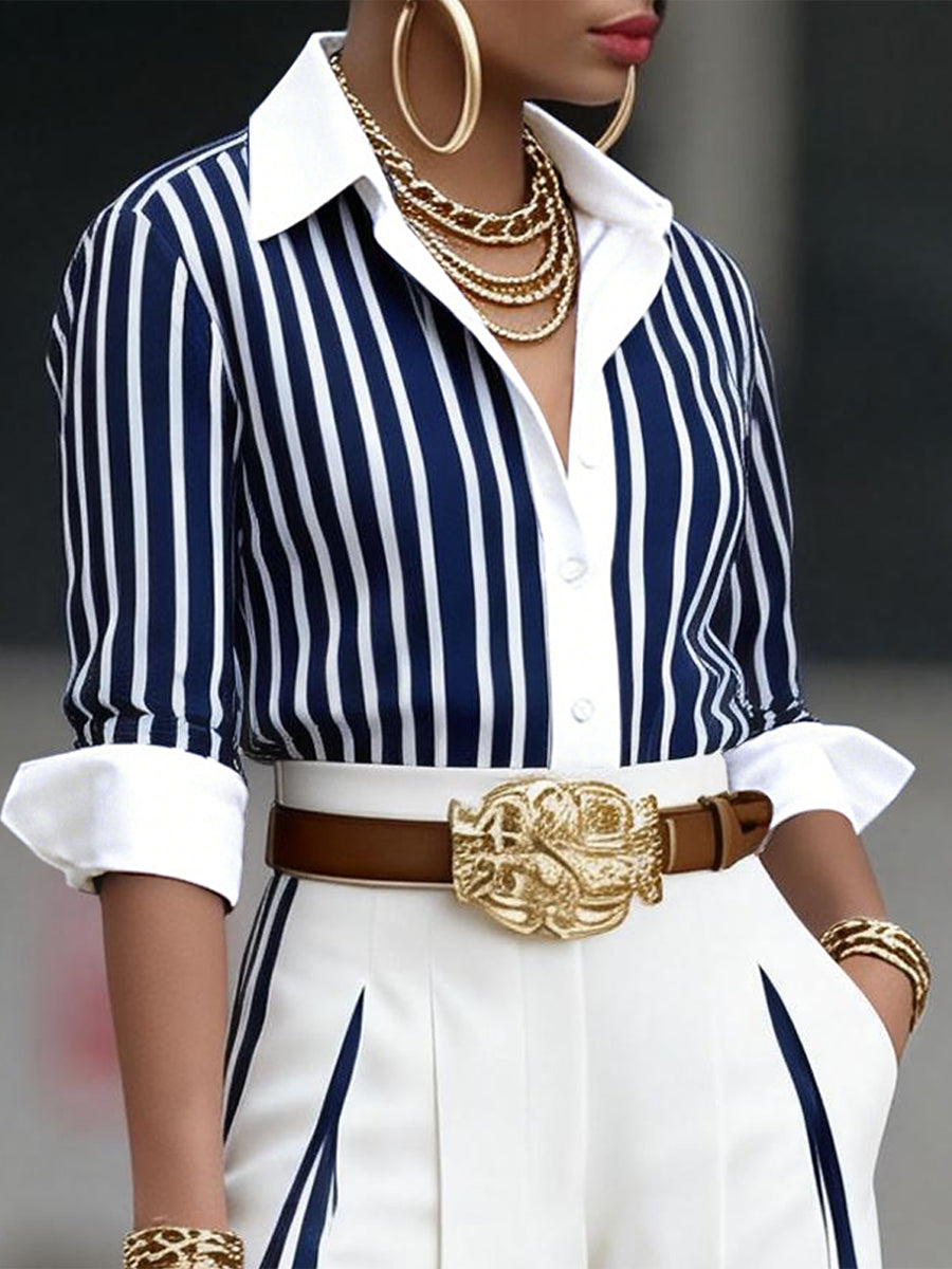 Elegant Artistic Striped Print Shirt