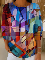 Women's Colorful Abstract Pattern Print Casual Pullover Sweater