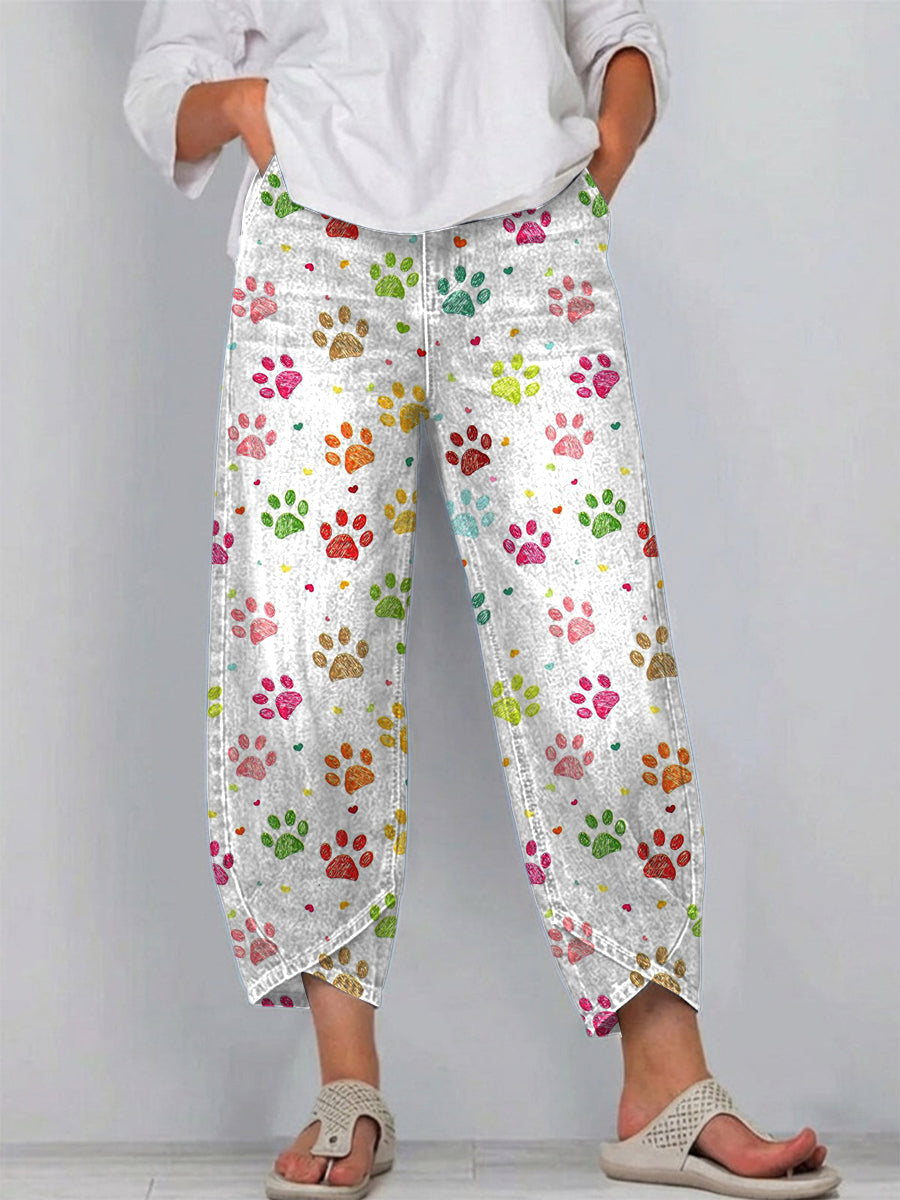 Women's Vintage Paws Pattern Art Prints Casual Denim Cotton Pants $49.99
