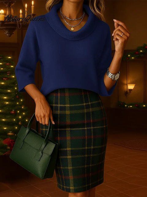 Women's Solid Color Collared Three-quarter Sleeve Casual Loose Knit Top