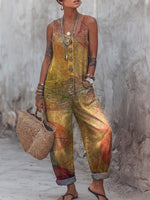 Women's Vintage Art Print Casual Jumpsuit