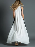 Black And White Color-blocked Linen And Cotton Sleeveless Dress