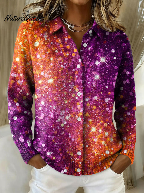 Women's Color Gradient Pattern Print Cowl Neck Sweater