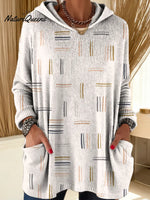 Women's Abstract Pattern Art Print Hooded Casual Knitted Sweater