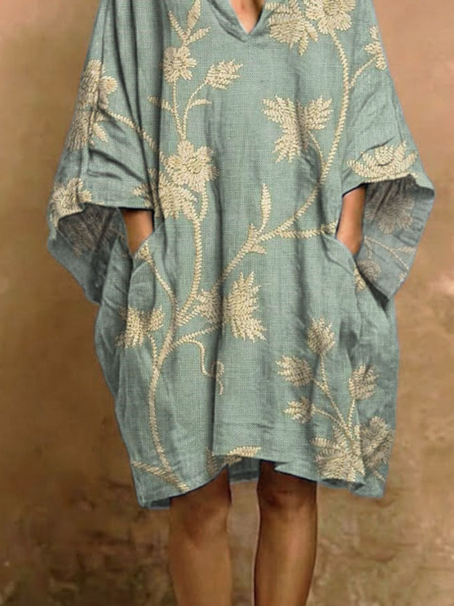 Women's Vintage Floral Cotton-linen Pocket Dress