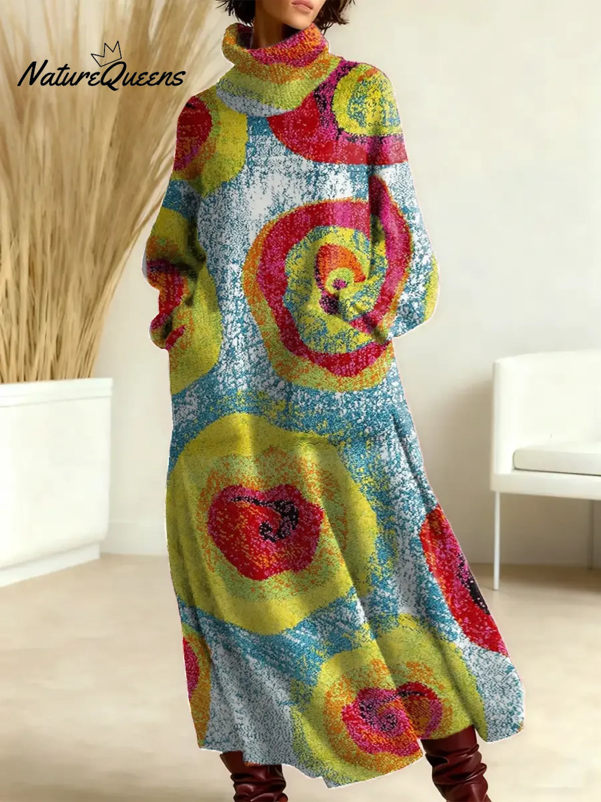 Women's Vintage Pattern Art Print Casual Cotton Knitted Dress