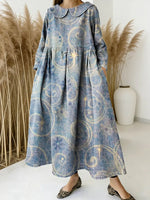Women Vintage Pattern Art Print Casual Denim Dress