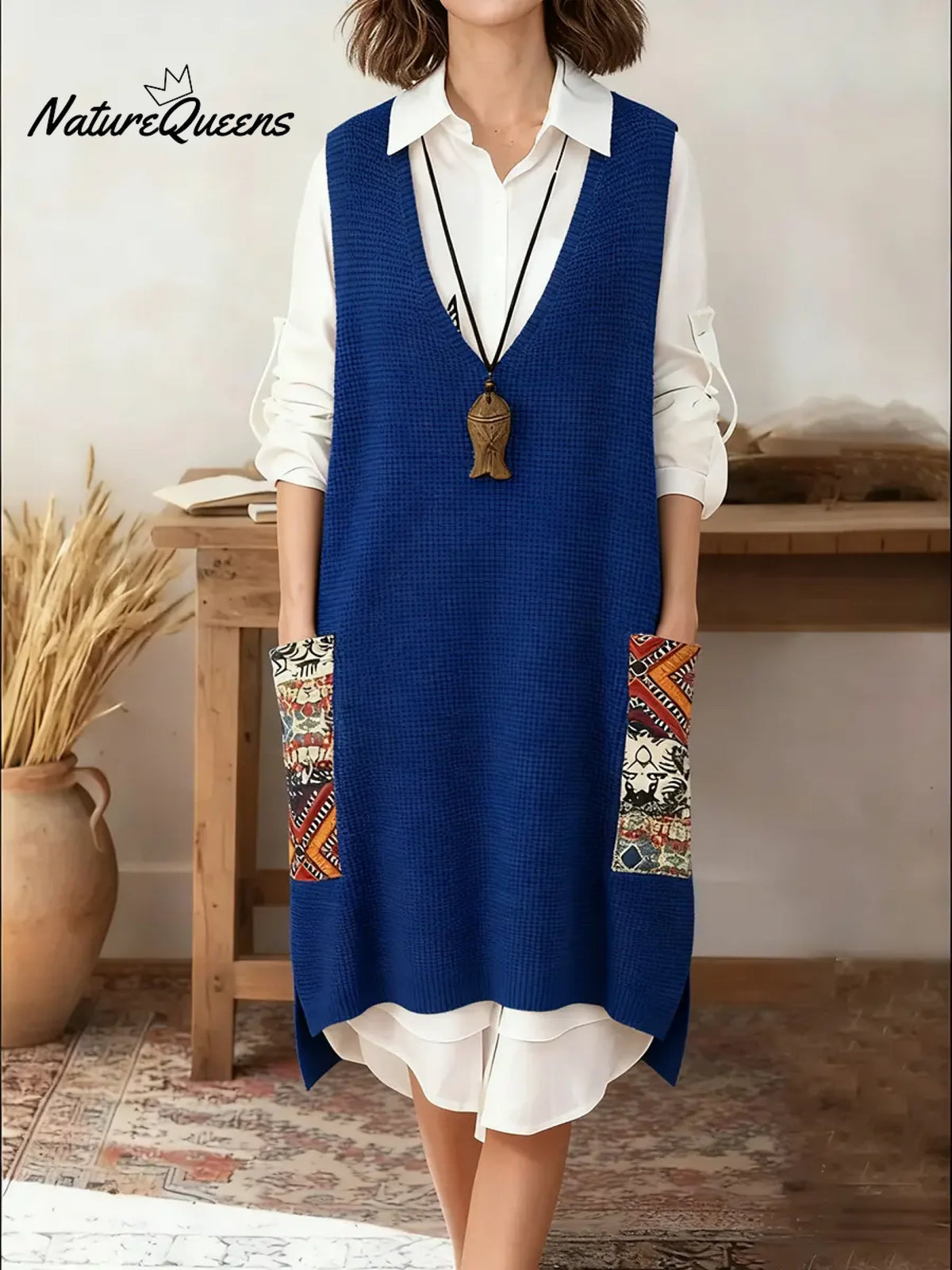 Women's V-neck Sleeveless Casual Loose Knit Dress