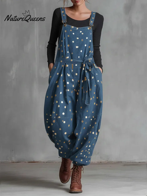 Women's Casual Gold Polka Dot Cotton Jumpsuit