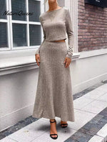 Women's Casual Long Sleeve Top Skirt Knitted Suit