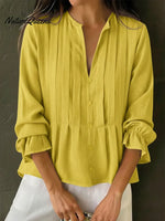 Women's Solid Color Cotton And Linen Pleated Top