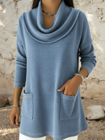 Casual Retro Cowl Neck Denim Cotton Top