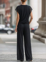 Women's V-neck Short-sleeve Casual Loose Drawstring Top