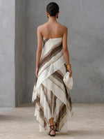 Abstract Striped Strapless Chiffon Maxi Dress