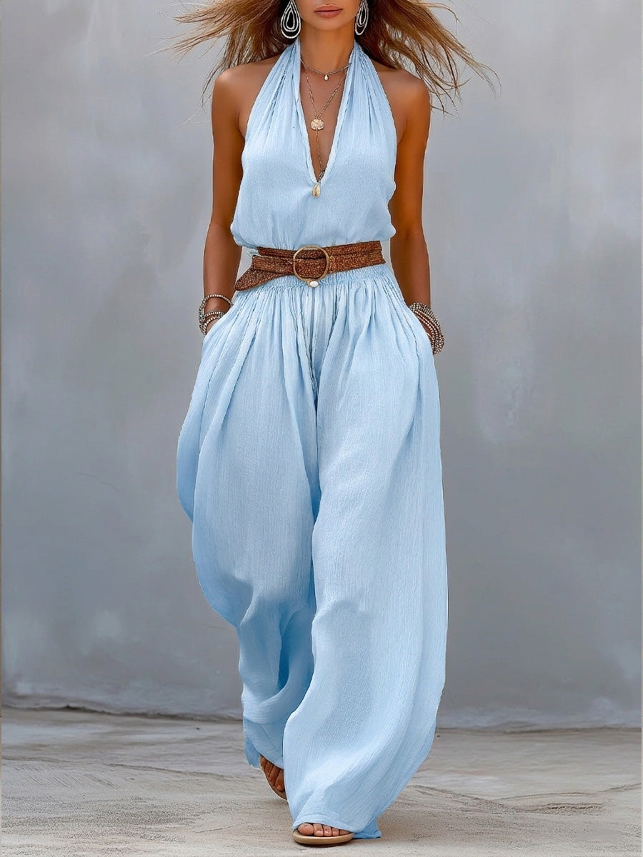 Casual Linen And Cotton Sleeveless Jumpsuit