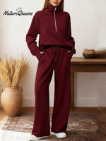 Women's Two-piece Set Half-zip Sweatshirt Wide-leg Pants Casual Suit.