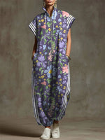 Women's Vintage Flower Pattern Art Print Casual Cotton Jumpsuit