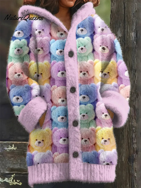 Colorful Cute Little Bear Printed Knit Hoodie