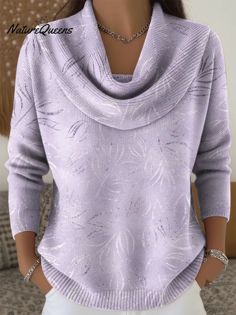 Women's Purple Pattern Print Cowl Neck Sweater