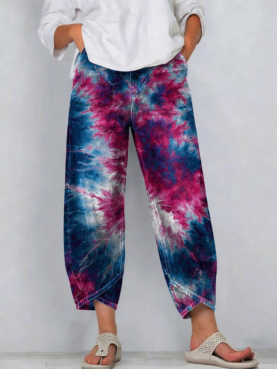 Women's Vintage Nationality Pattern Art Prints Casual Denim Cotton Pants